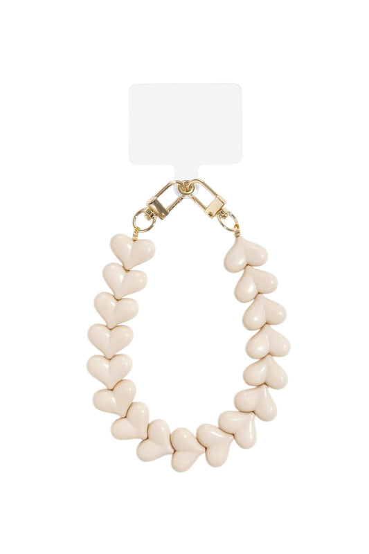 Telefoonkoord - Sleutelhanger Hart beige
